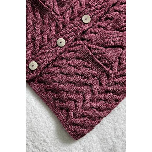 ARAN Woolen Mills IRELAND soft chunky merino-wool knit pocket sweater cardigan L - Picture 5 of 14